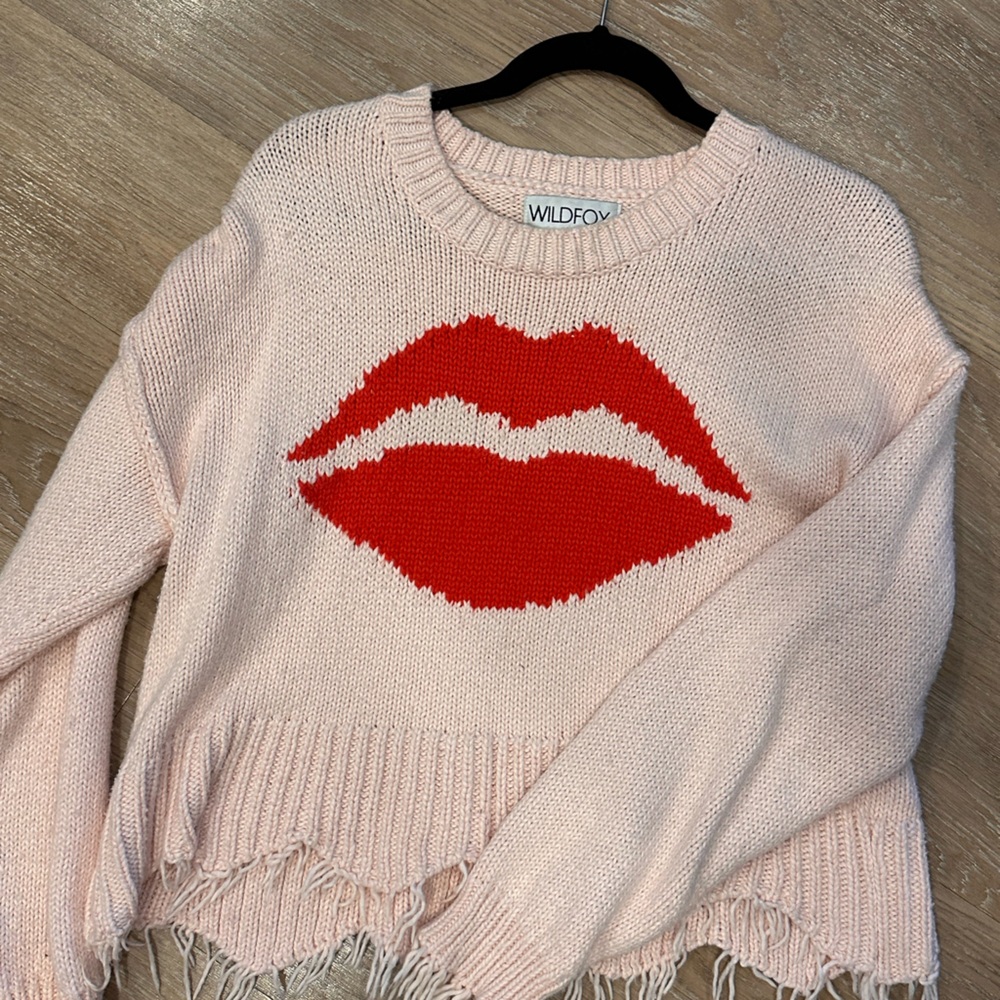 Wildfox Blush Sweater with Red Lips Motif